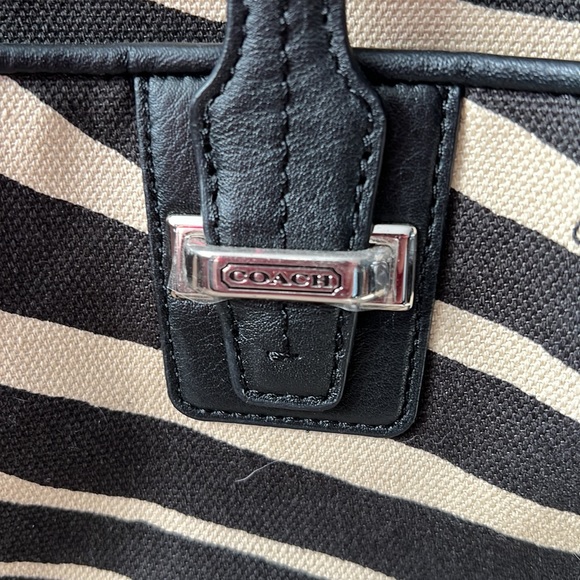 Coach Tote zebra print in tan & black leather trim & handles EUC - Picture 4 of 13